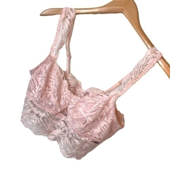 AERIE | Women’s Pale Pink Aerie Lace Halter Bralette, Size Large - Picture 1 of 8